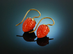 Sweet Strawberries! Korallen Erdbeer Ohrringe Silber 925 vergoldet Handarbeit