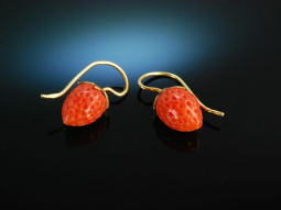 Sweet Strawberries! Korallen Erdbeer Ohrringe Silber 925 vergoldet Handarbeit