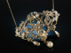 Antique Style! Collier mit Diamantrosen an Platinkette Silber goldverb&ouml;det Zuchtperle