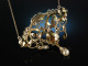 Antique Style! Collier mit Diamantrosen an Platinkette Silber goldverb&ouml;det Zuchtperle