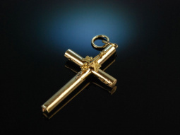 Golden Cross! Historischer Kreuz Anh&auml;nger Gelb Gold 585 um 1880