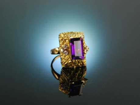 Cocktail Time! Vintage Ring Gelbgold 750 Amethyst Brillanten Diamanten