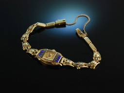 Luxurious Luxor! Art Deco Damen Armbanduhr im &Auml;gyptischen Stil Gold und Email