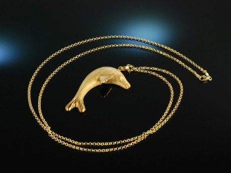 Happy Dolphin! Delphin Anh&auml;nger mit Kette Sterlingsilber 925 vergoldet