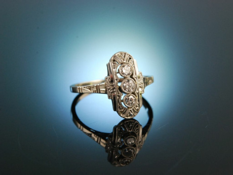 Art Deco um 1930! Wundervoller Altschliff Diamant Ring Wei&szlig; Gold 750