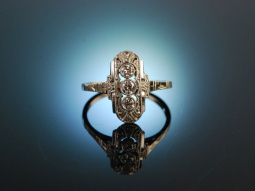 Art Deco um 1930! Wundervoller Altschliff Diamant Ring Wei&szlig; Gold 750