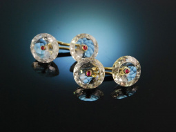 Crystal Cufflinks! Manschettenkn&ouml;pfe Bergkristall Rubine Silber 800 vergoldet um 1910