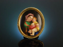 Madonna della Seggiola! Brosche mit Porzellan Miniatur...