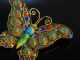 Beautiful Butterfly! Vintage Brosche Schmetterling Silber vergoldet Cina um 1960 Nephrit und Email