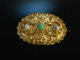 Um 1900! Ovale Ornament Brosche Jade Perlen Silber vergoldet