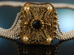 &Ouml;sterreich um 1980! Vintage Kropfkette Silber 835 teilvergoldet Granat Perlen