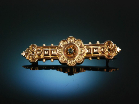 Victorian Brooch! Florale Brosche Gold Doubl&eacute; Zierstein um 1890