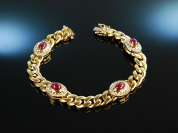 Ruby Love! Massives Panzerarmband Gold 750 Rubine Diamanten Vintage