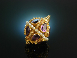 Um 1950! Fantastischer Anh&auml;nger Gold 750 Amethyste...