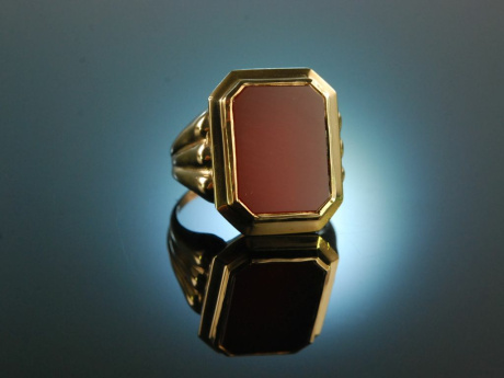 Um 1930! Sch&ouml;ner schwerer Wappen Siegel Ring Gold 333 Karneol