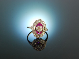 Um 1920! Feiner Art Deco Ring Diamanten Rubine Gold 585...