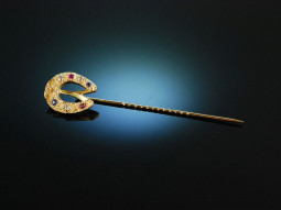 Um 1900! Antike Hufeisen Revers Nadel Gold 585 Diamanten...
