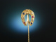 Um 1900! Antike Hufeisen Revers Nadel Gold 585 Diamanten Saphire Rubine