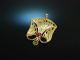 &Auml;gypten um 1950! Gro&szlig;er Lotus Anh&auml;nger Gold 750 Diamanten Rubine Smaragde