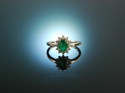 Emerald Green! Smaragd Verlobungs Ring Wei&szlig; Gold 750 Brillanten