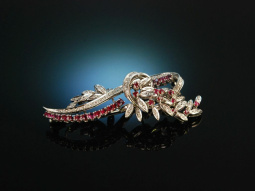 Vintage around 1970! Finest Brooch Diamonds Rubies White...