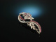 Vintage around 1970! Finest Brooch Diamonds Rubies White Gold 750
