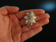 Vintage around 1965! Finest Brooch White Gold 750 Emeralds Diamonds