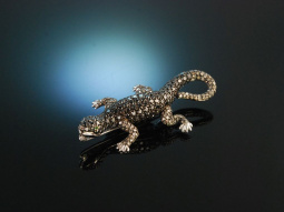 Black Diamond Lizard Brooch! Exquisite Salamander Brosche Gold 750 schwarze Diamanten Smaragde