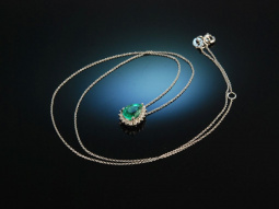 Classy Emerald! Zarte Kette Wei&szlig;gold 750 mit Anh&auml;nger Smaragd Diamant Brillanten