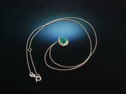 Classy Emerald! Zarte Kette Wei&szlig;gold 750 mit Anh&auml;nger Smaragd Diamant Brillanten