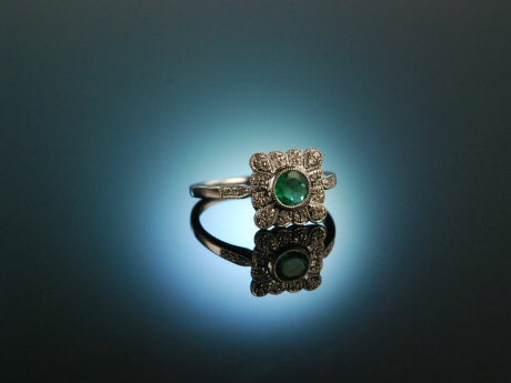 Emerald Dream! Wundervoller Diamant Smaragd Verlobungs Ring Wei&szlig; Gold 750 Brillanten