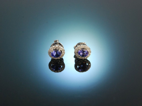 Classy Blue! Wonderful Tanzanite Earrings White Gold 750 Diamonds