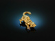 Vintage around 1950! Pretty Cats Brooch Gold 750 Sapphires