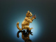Vintage around 1950! Pretty Cats Brooch Gold 750 Sapphires