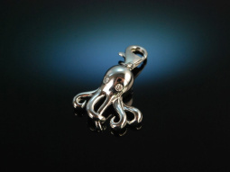 Octopus Charm! Fantastischer Tintenfisch Anh&auml;nger Wei&szlig;gold 750 Diamanten Krake Oktopus