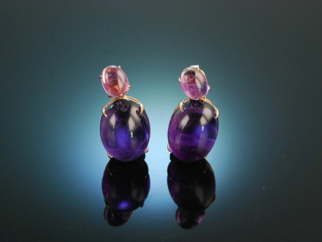 Lila Love! Wundervolle Amethyst Cabochon Ohrringe Ros&eacute; Gold 750