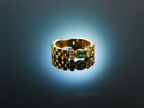 Feines Gr&uuml;n! Sch&ouml;ner Smaragd Diamant Ketten Ring Gold 750