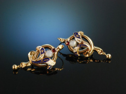 Um 1850! Traumhafte Biedermeier Ohrringe Gold 585 Email Granat