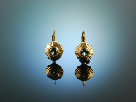 Around 1930! Time typical earrings gold 333 tourmaline green Verneuil spinel