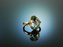 Beautiful Topaz! Ring Gelbgold 585 Blau Topas Schachbrettschliff