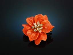 Coral Blossom! Bl&uuml;ten Brosche Koralle Diamanten 0,6...