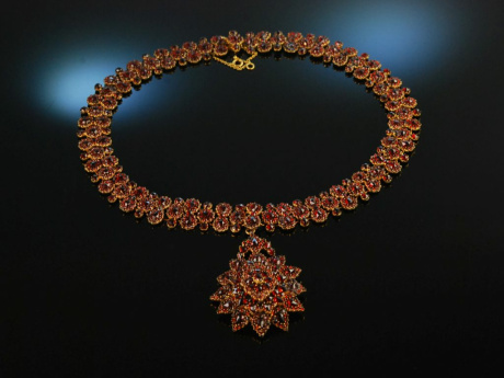 Um 1900! Historisches Collier mit B&ouml;hmischen Granaten Gold 333