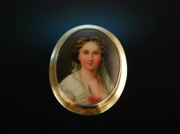 Zarin Maria Alexandrowna! Porzellan Brosche um 1900 Silber mit Portr&auml;t nach Franz Winterhalter