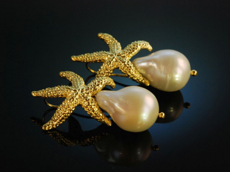 Big Sea Stars! Seestern Ohrringe Zucht Perlen Tropfen Silber 925 vergoldet