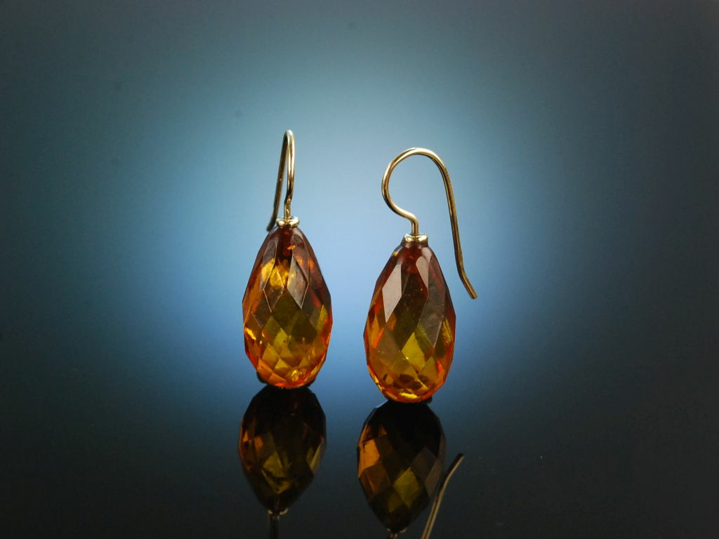 Baltic Amber! Schöne facettierte Bernstein Tropfen Ohrringe Gold 585,  359,00 €