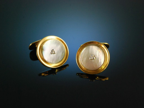 Around 1950! Classic Vintage Cufflinks Silver 835 Gold Plated Mother of Pearl Inserts