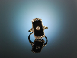 Um 1910! Art Deco Ring Gold 585 Platin Altschliff Diamant Onyx