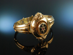 M&uuml;nchen um 1850! Biedermeier Armband vergoldet Saatperlen und Email Dekor