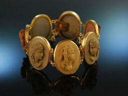 Neapel um 1870! Traumhaftes Lava Kamee Armband Metall vergoldet