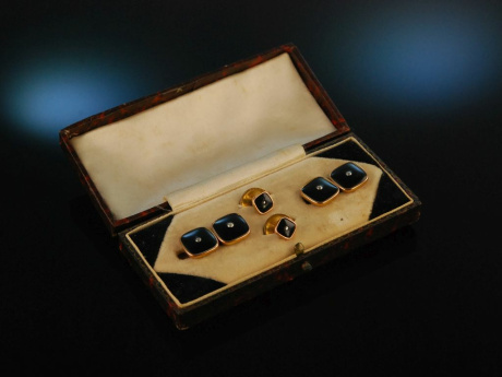 England um 1910! Manschettenknopf und Kragenknopf Set Onyx Gold 375